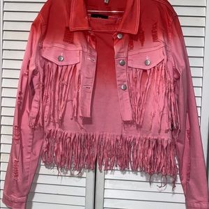 2 piece dark pink light pink fringe skirt and jacket set 1XL